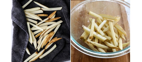 fries in towel and seasoned in bowl