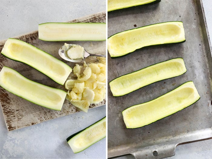 zucchini boats scooped with spoon