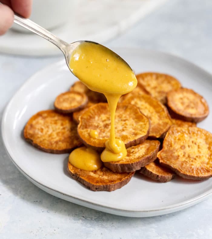 sweet potatoes and vegan cheese