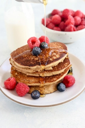 vegan oat flour pancakes with fruit