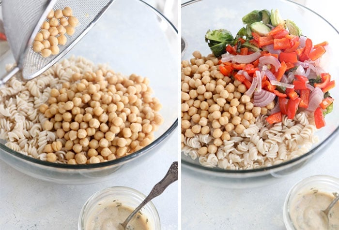 chickpea pasta salad with roasted veggies