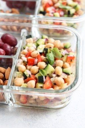 vegan chickpea salad in lunch containers