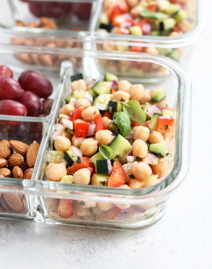 vegan chickpea salad in lunch containers