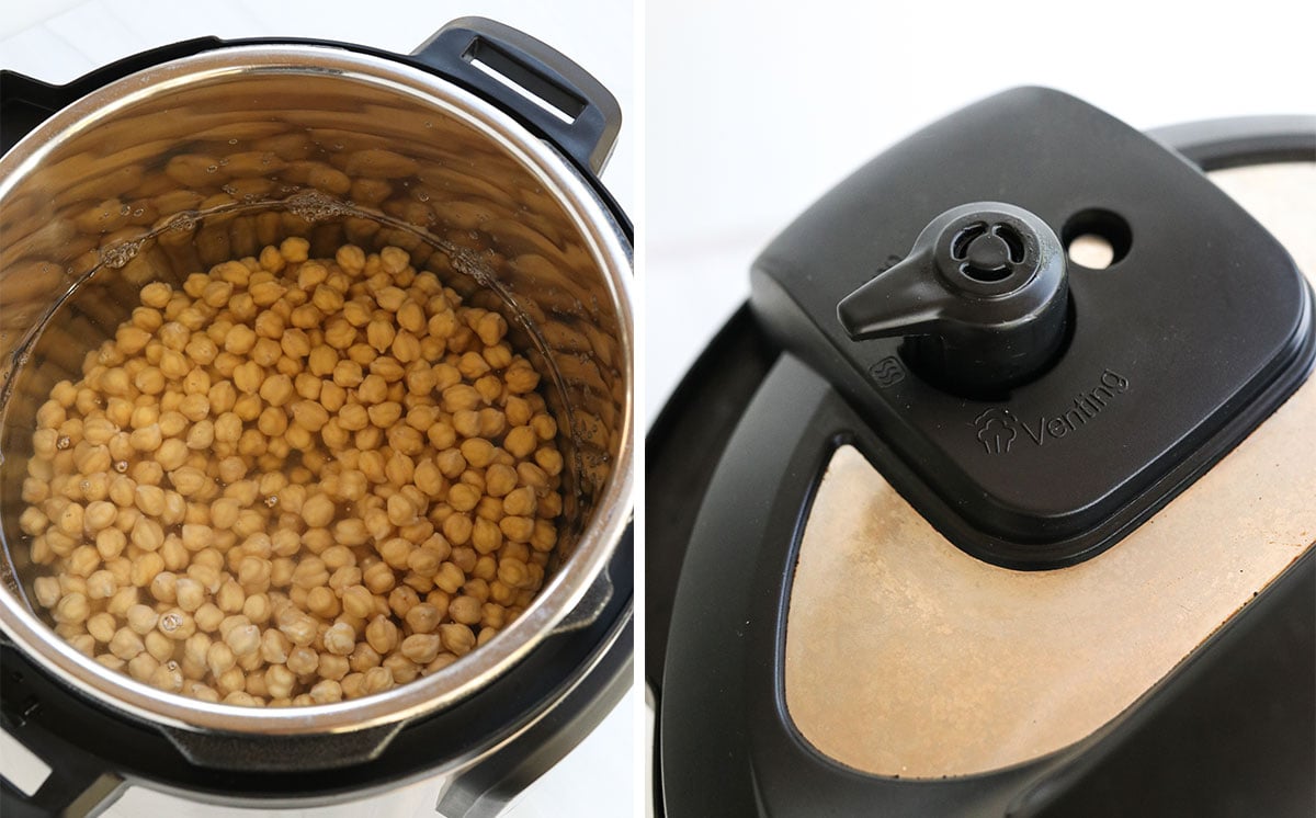 chickpeas and water added to the Instant Pot.