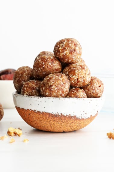 date balls in a bowl stacked.