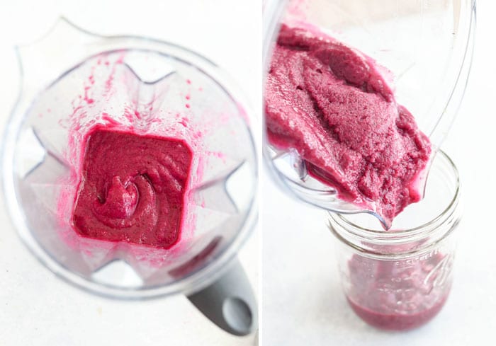 vegan dragon fruit smoothie in a blender