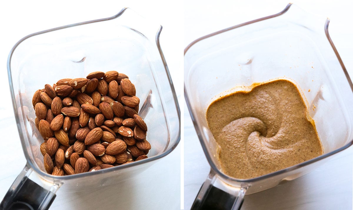 almonds turned into almond butter using a blender.
