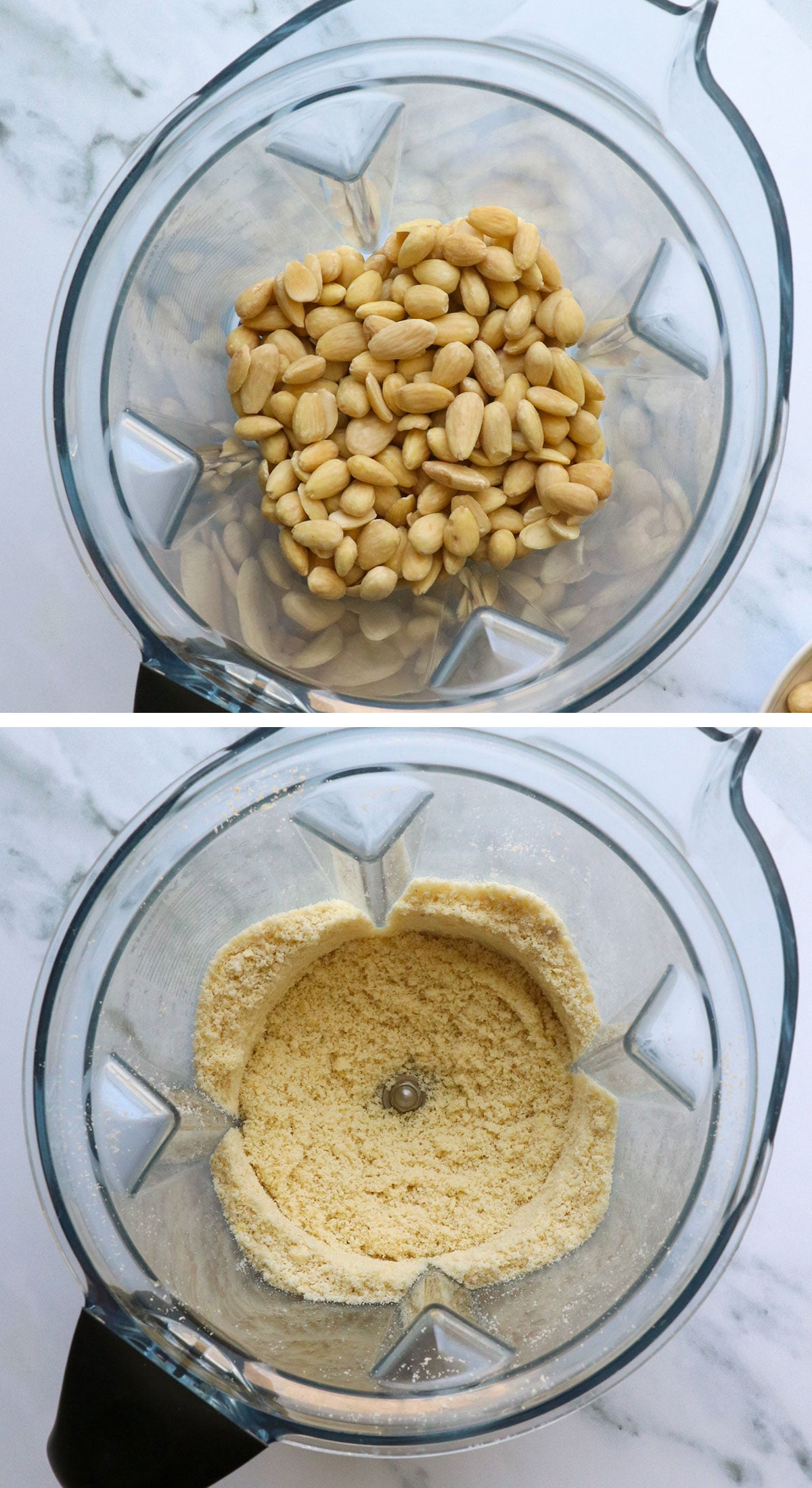 blanched almonds processed in a blender.