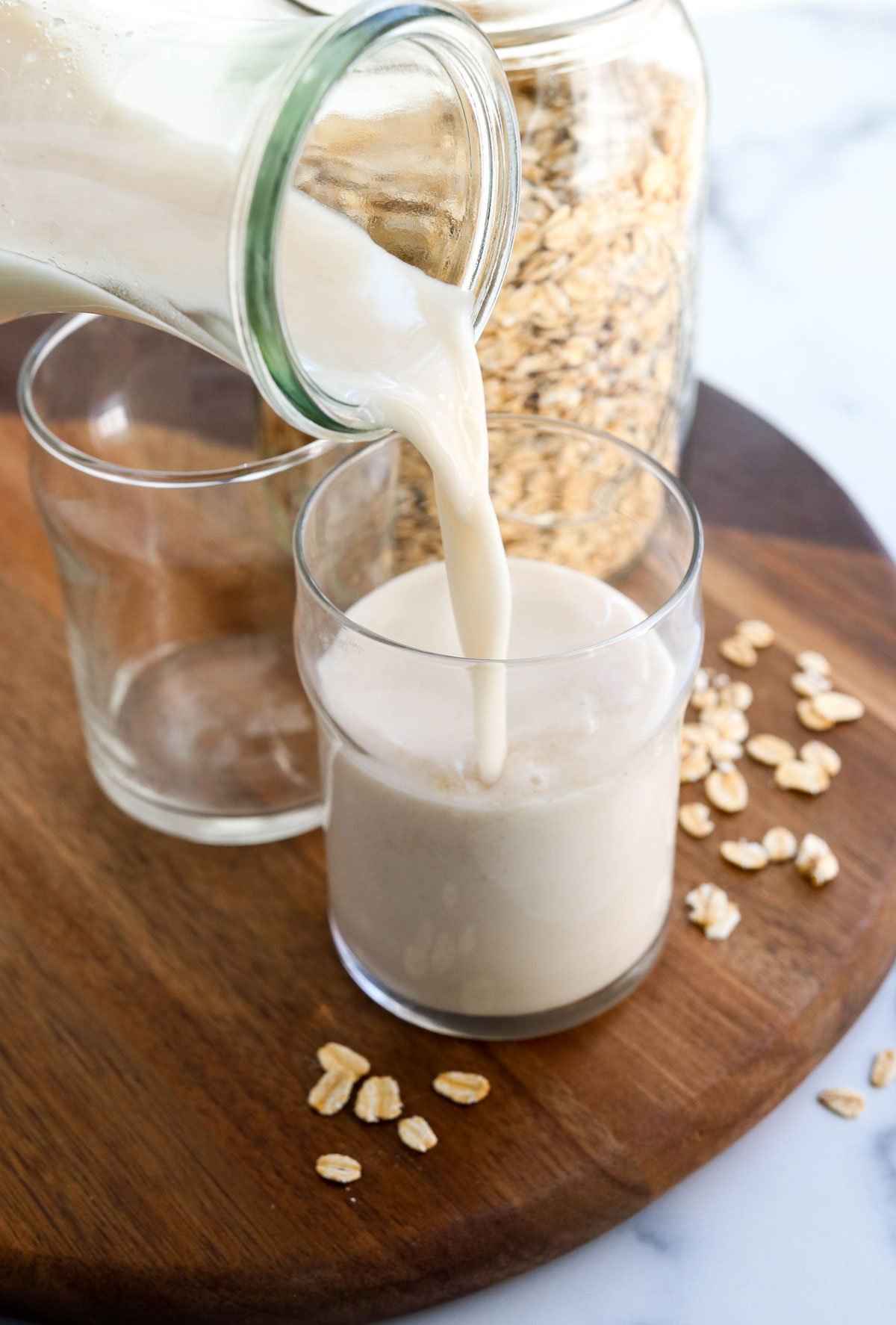 oat milk poured into glass