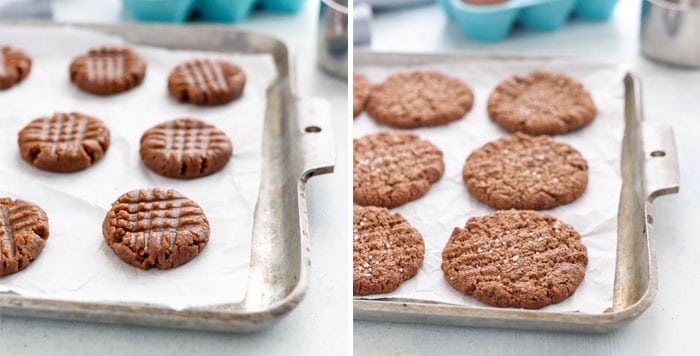 baked almond butter cookies on pan