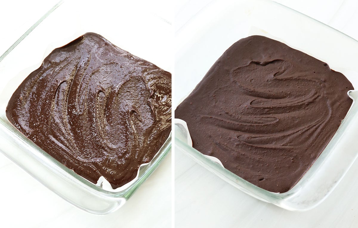 fudge spread out in a glass pan and chilled until firm.