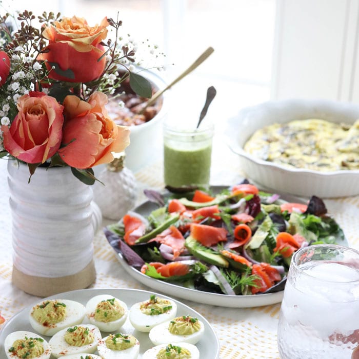 Easter brunch table with roses