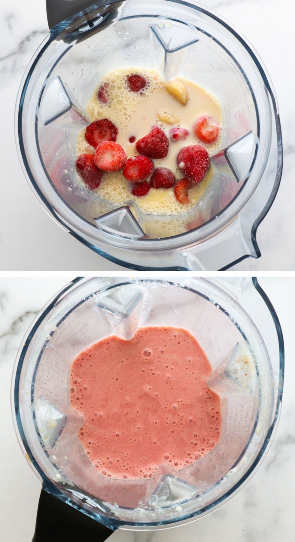 strawberries, banana, OJ, and milk blended until smooth.