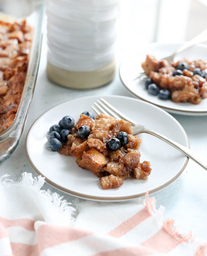 bread pudding with blueberries on top