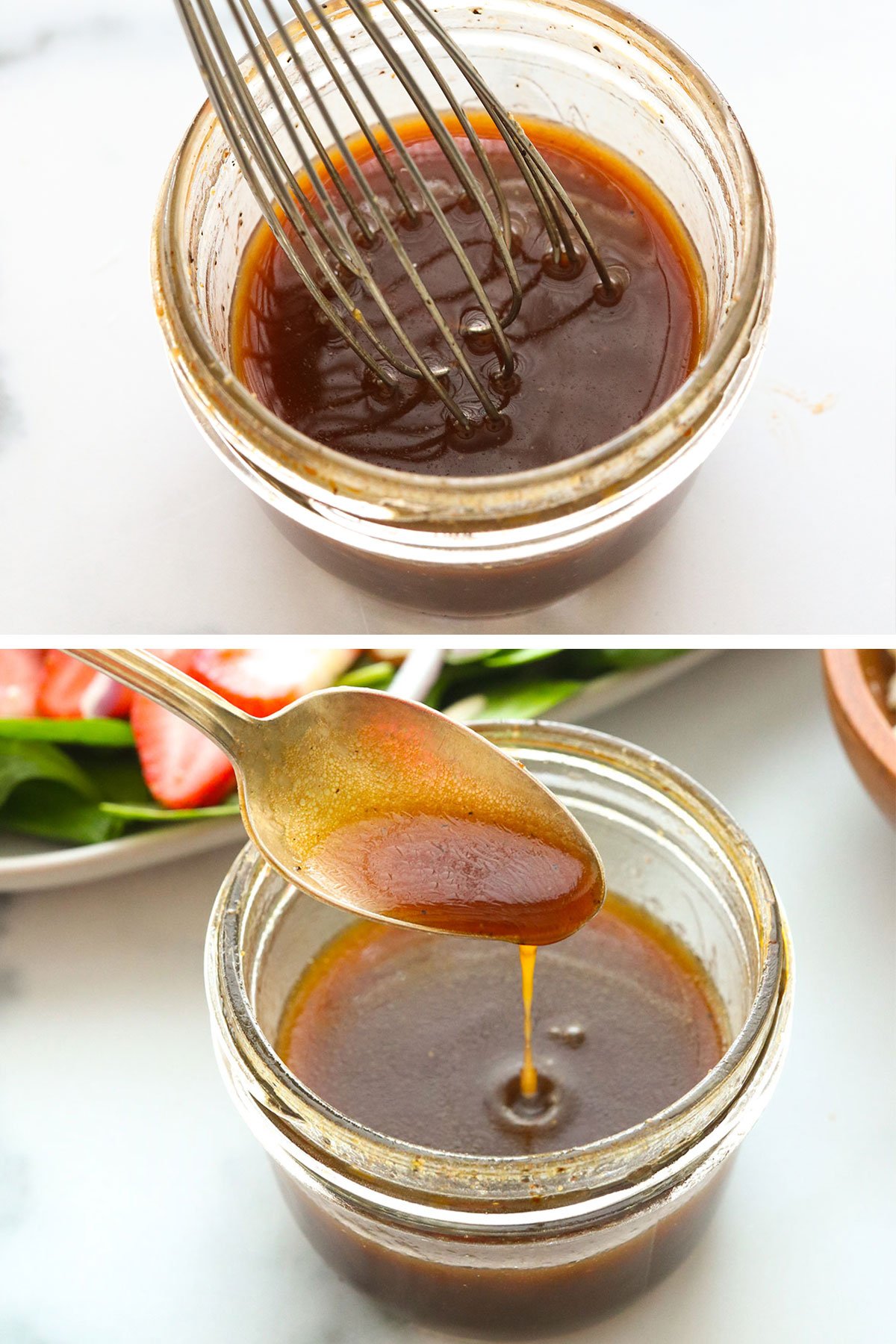 balsamic dressing mixed in a glass jar.