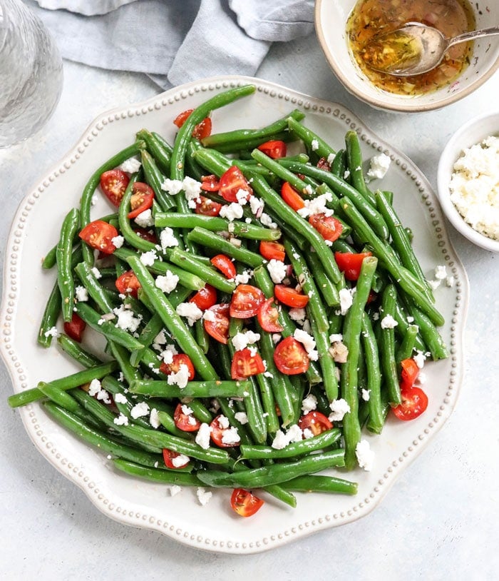 green bean salad on white plate