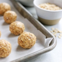 peanut butter protein balls on a pan