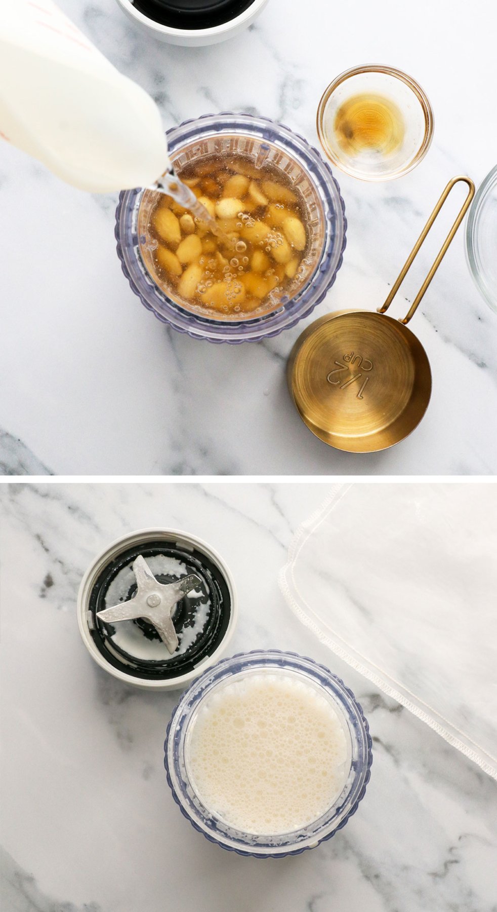 blanched almonds, maple syrup, oil, and water blended together until smooth.