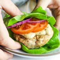 chicken burger in lettuce wrap