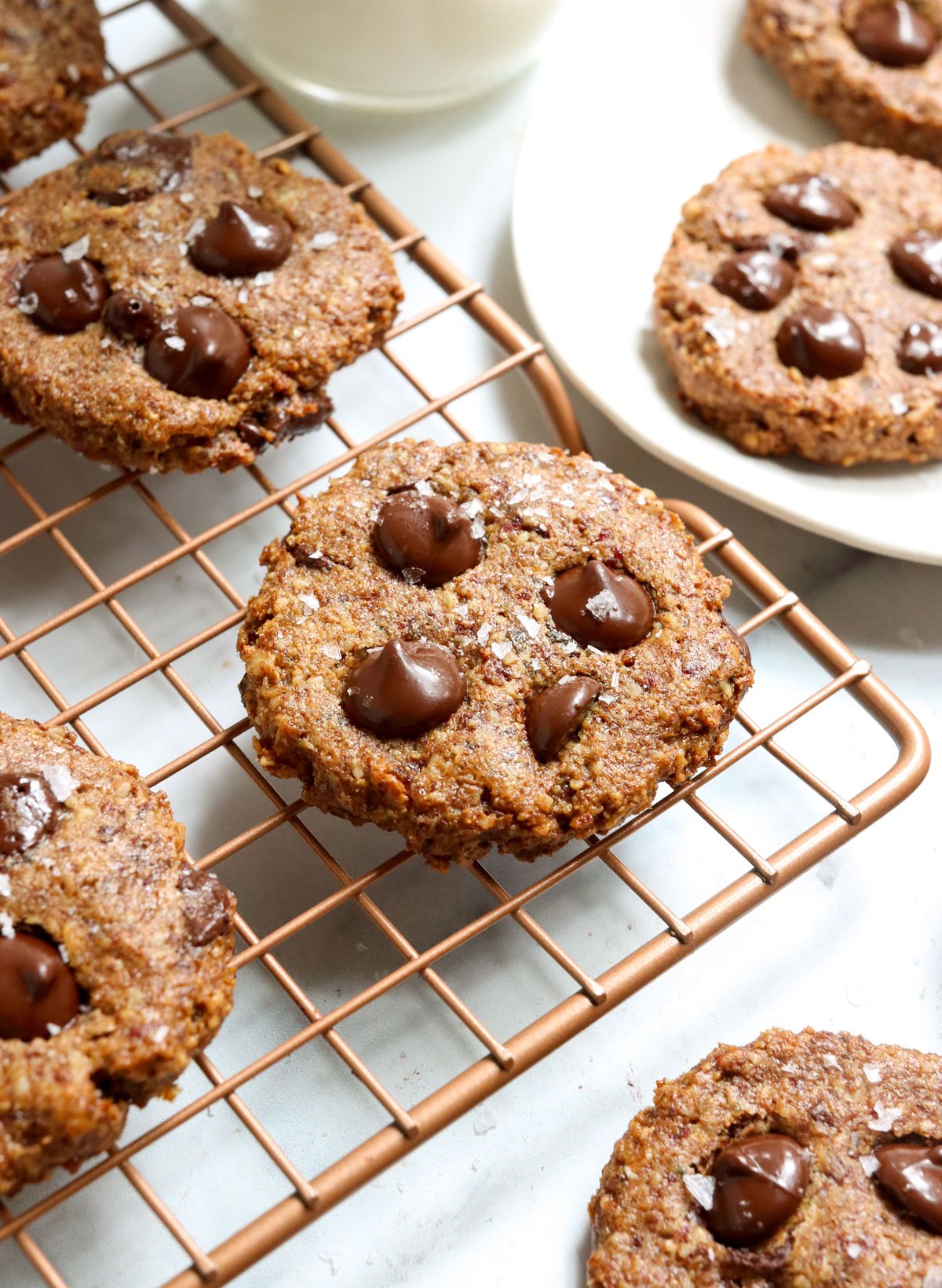 healthy cookie at an angle on wire rack