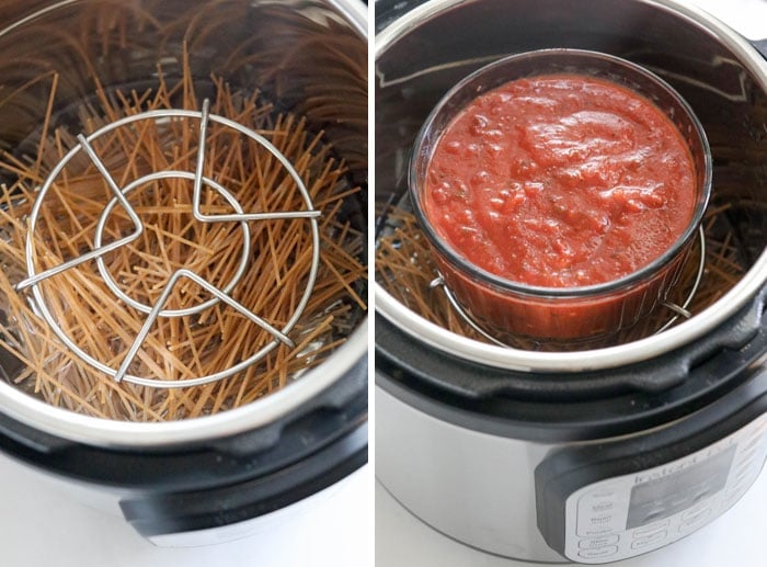 pot in pot spaghetti noodles and sauce in instant pot