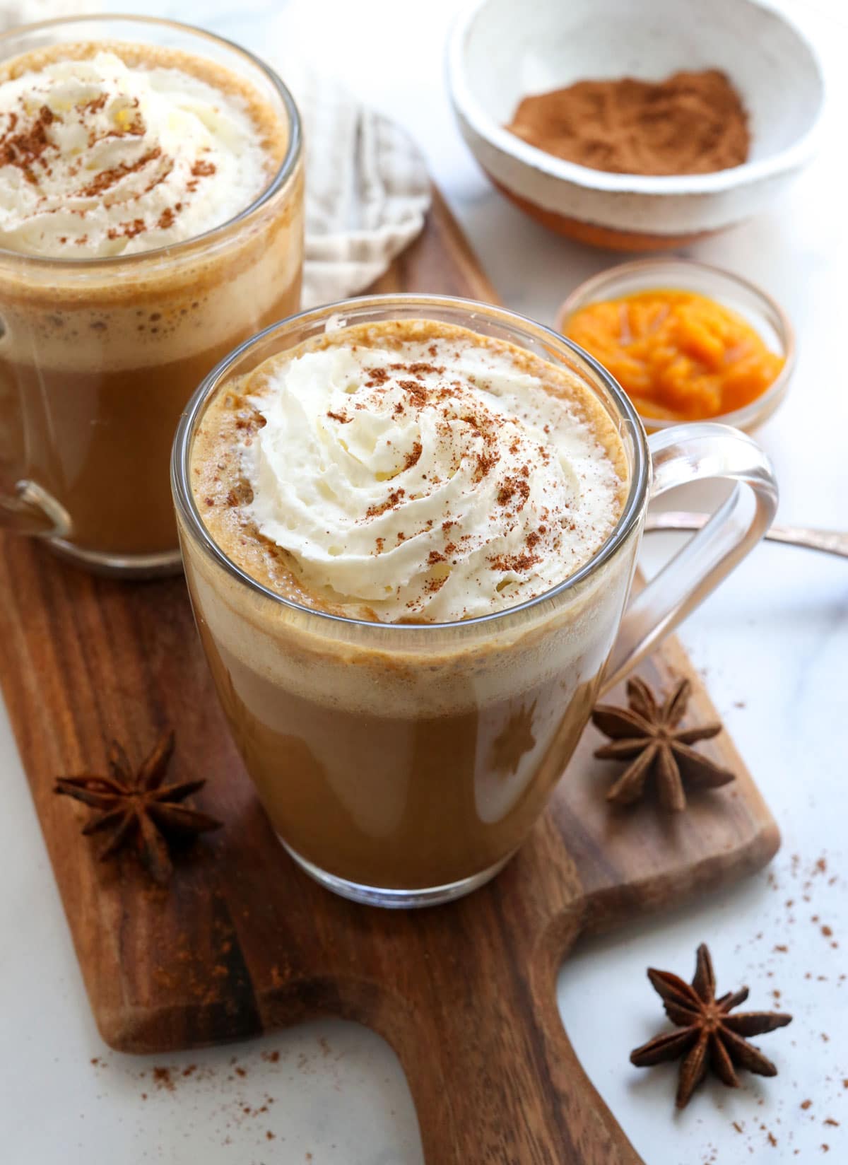 pumpkin spice latte in glass with whipped cream on top  More healthy Pumpkin Spice Latte pumpkin spice latte with whip