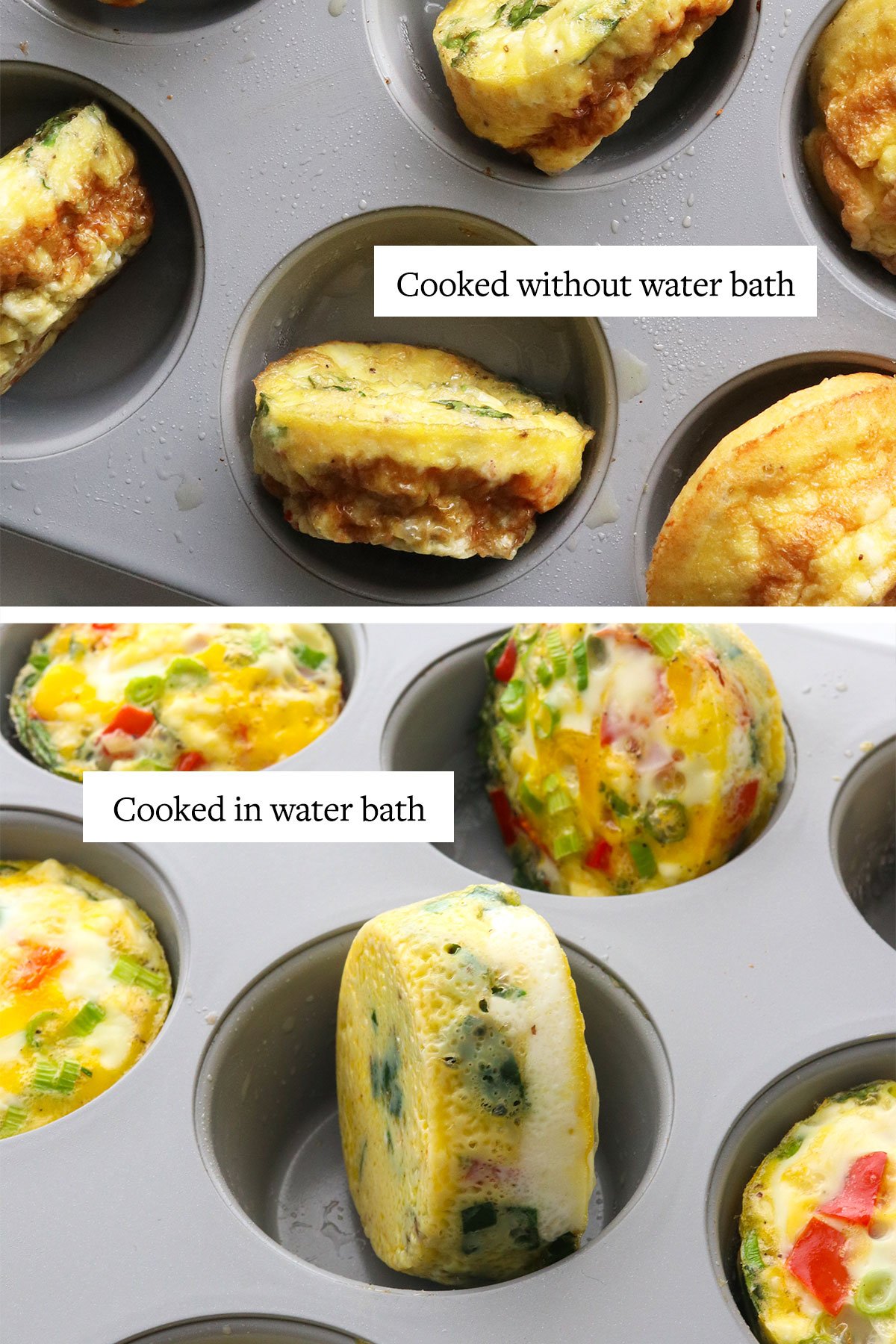 egg muffins compared by cooking with or without a water bath. 