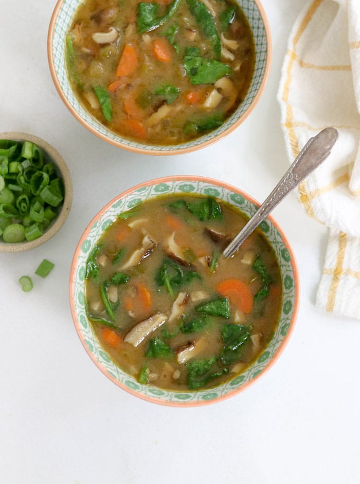 miso soup overhead in two bowls