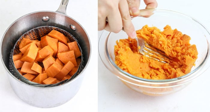 steamed and mashed sweet potato