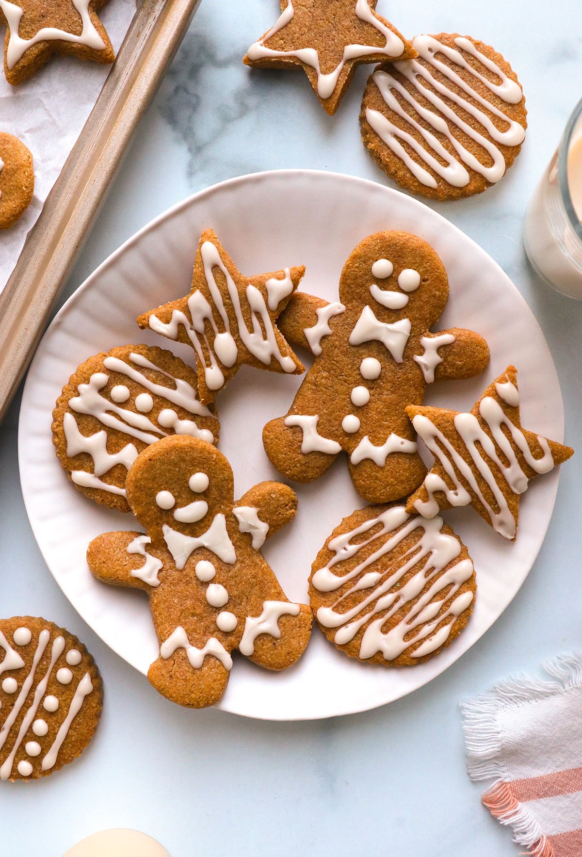 healthy gingerbread cookies on a white plate. 