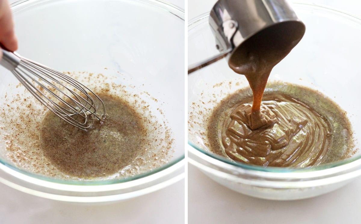 flax egg and almond butter in bowl