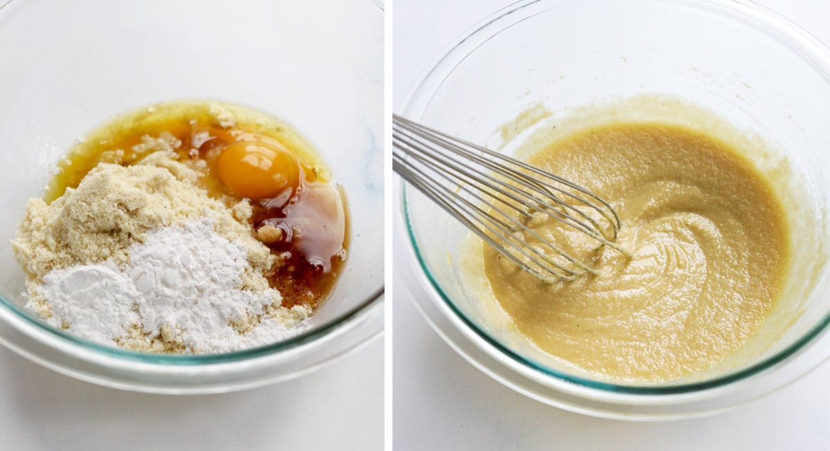 almond flour waffle batter being mixed
