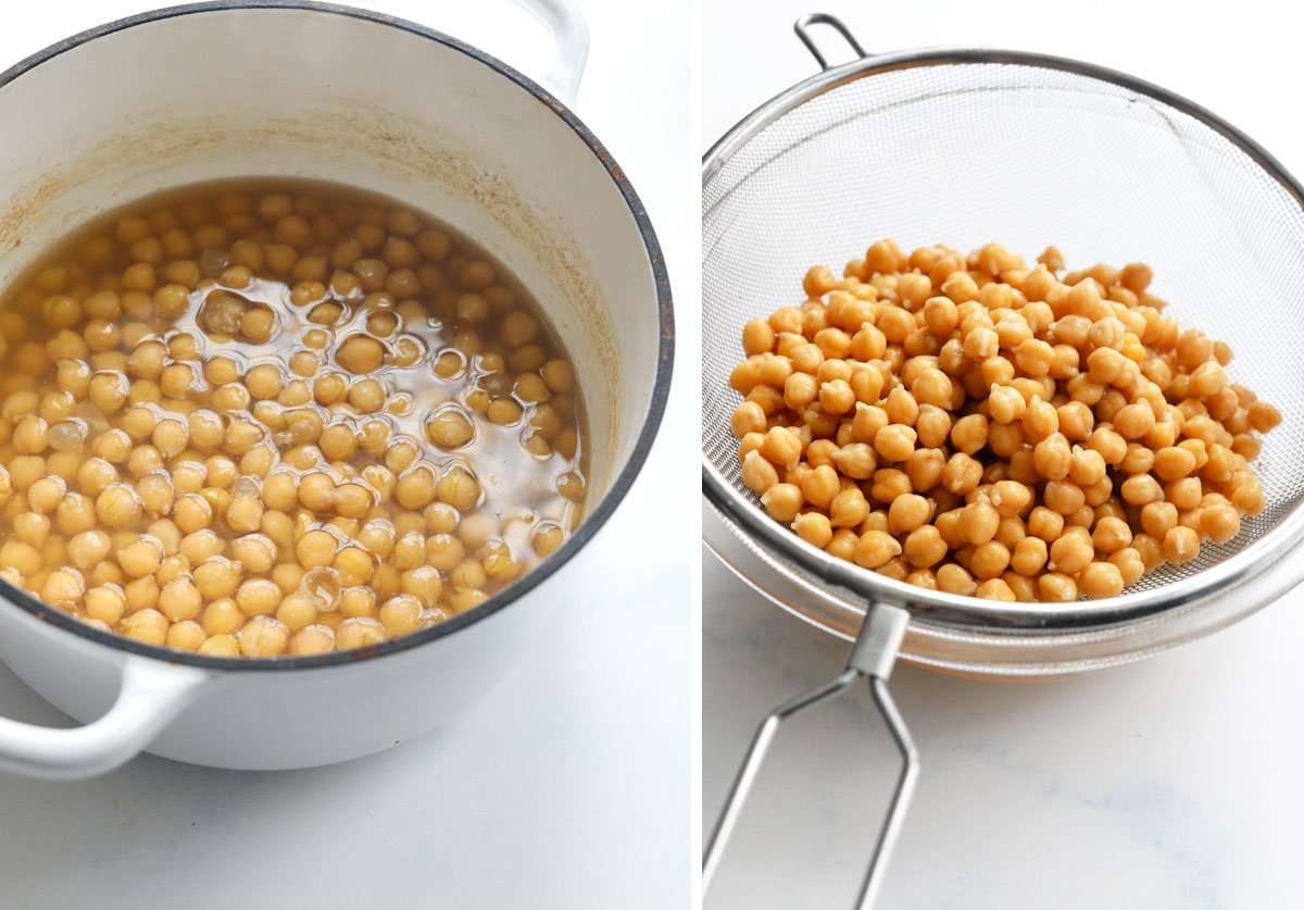 cooked chickpeas in strainer