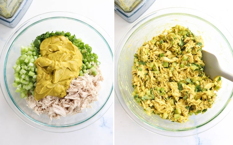 curried chicken salad in mixing bowl