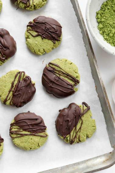 matcha cookies dipped in chocolate
