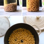 chickpeas before and after soaking in a jar and prepared for cooking.