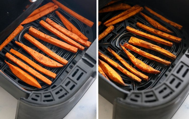 sweet potato fries before and after in air fryer