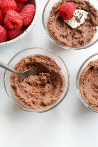aqufaba chocolate mousse with a spoon