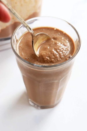 chocolate smoothie with spoon