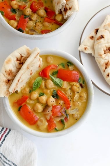 chickpea curry with naan bread
