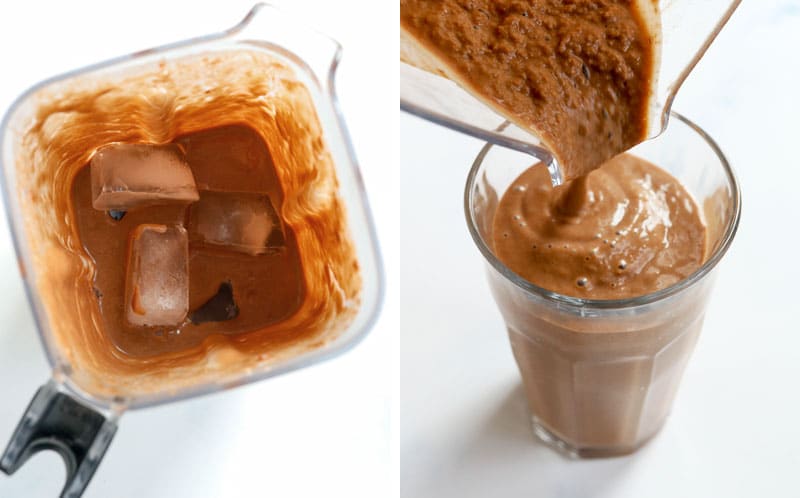 ice cubes added to the chocolate smoothie for texture