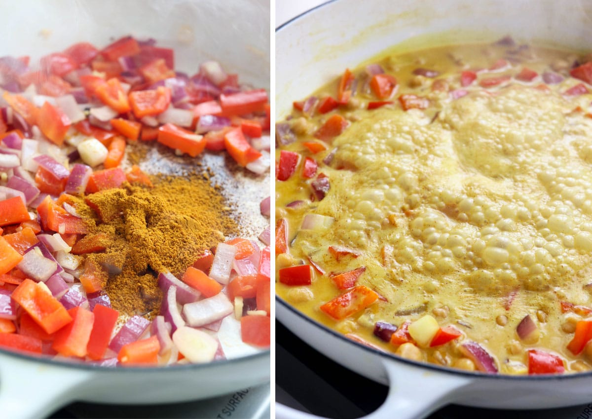 curry powder with vegetables in pan