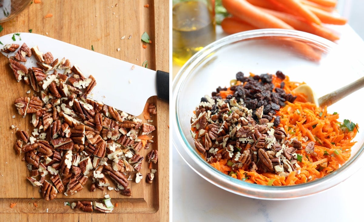 crushed pecans and raisins added to the carrot salad