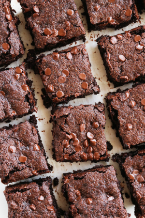 almond flour brownies sliced into squares.