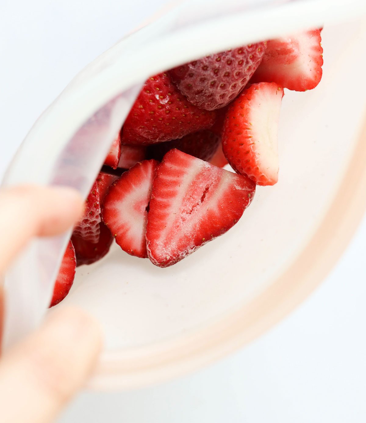 frozen strawberries in silicone bag