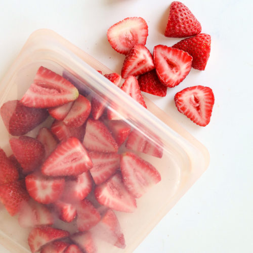 frozen strawberries in silicone bag