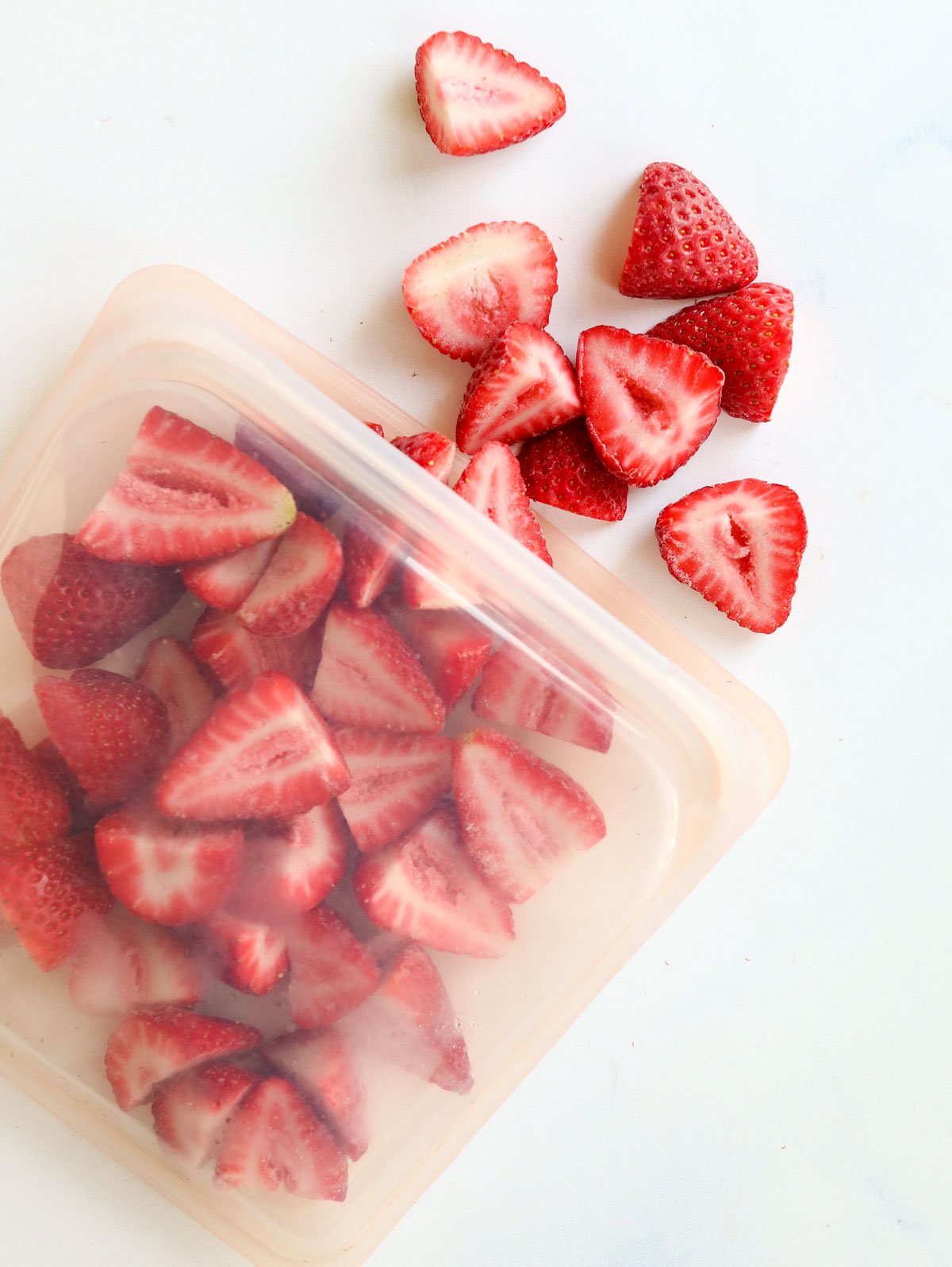 frozen strawberries in silicone bag