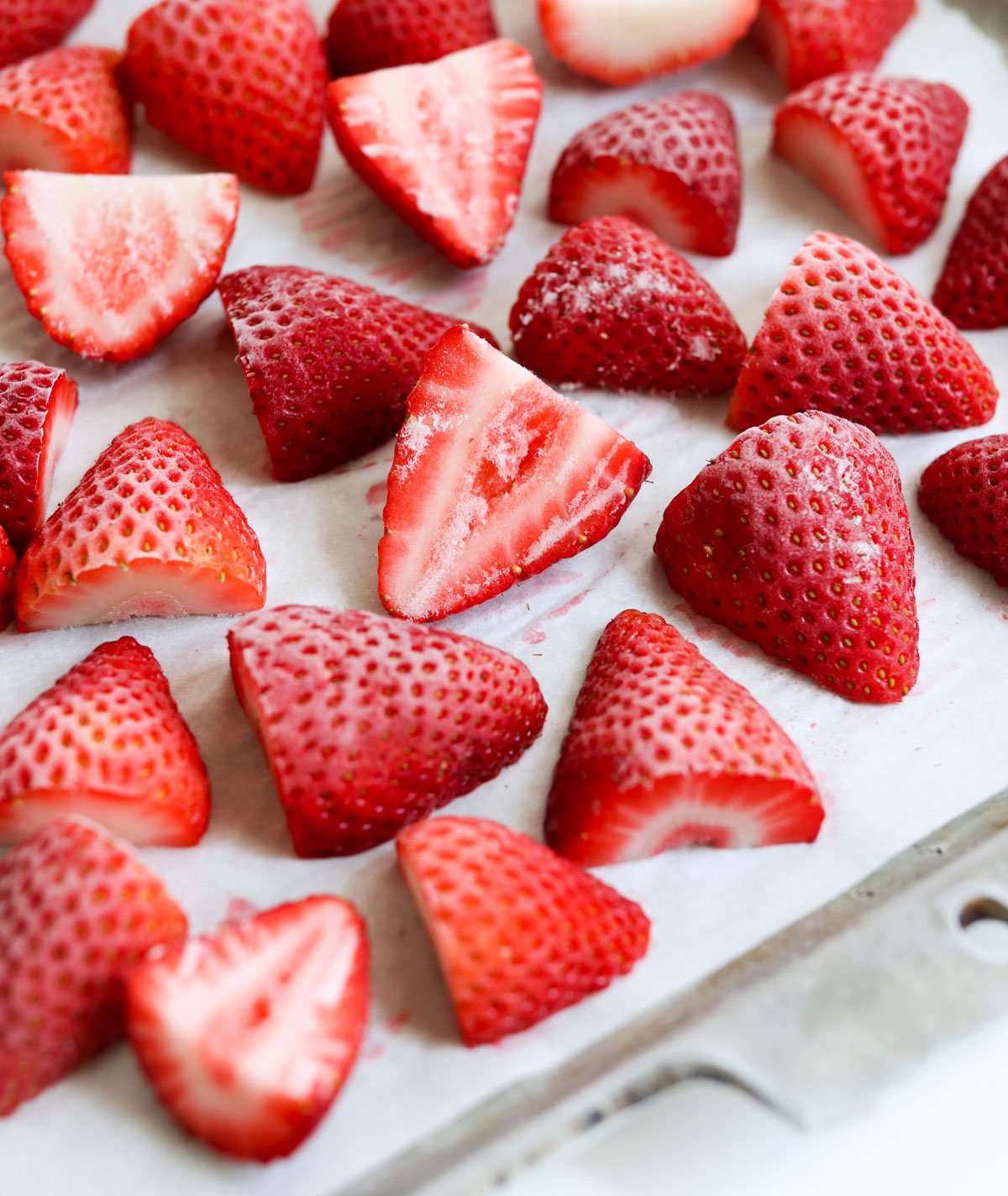 frozen strawberries on a pan