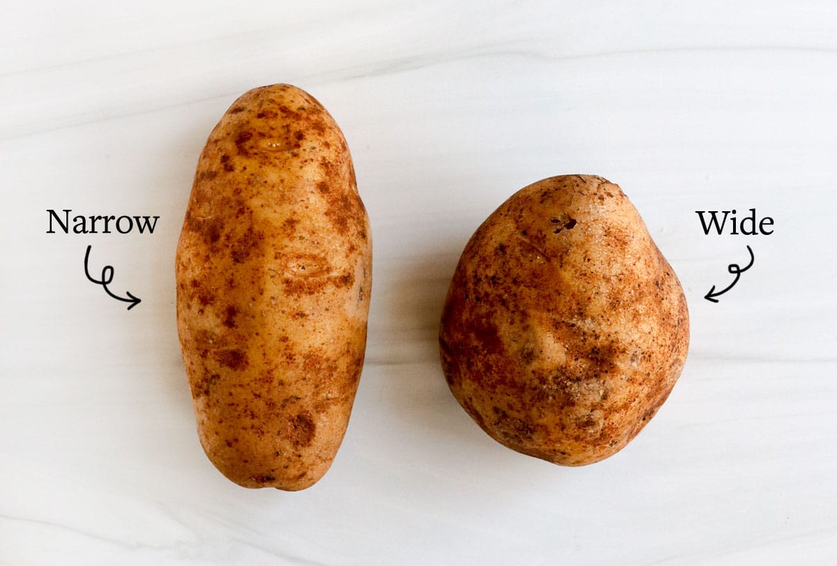 a narrow potato next to a wide potato.