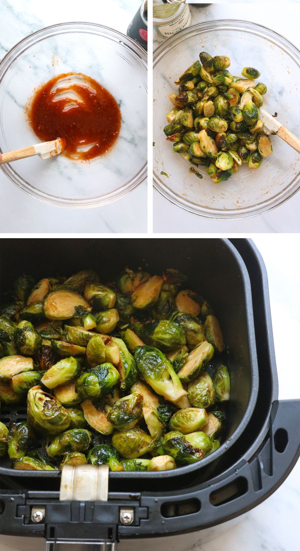 Stir the sauce into Brussels and air fryer. 